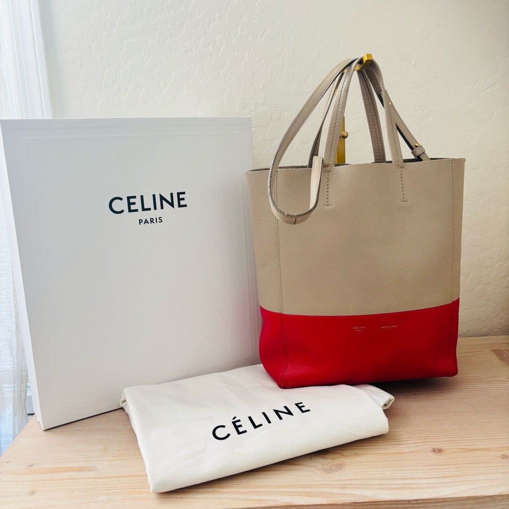 Celine Beige Coral‎ Red Cabas Crossbody Bag Box Dust Bag Luxury Designer Women’s